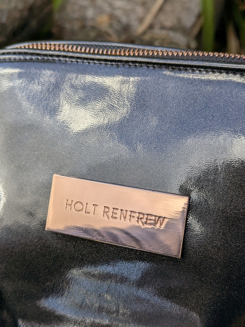 Holt Renfrew Patent Makeup Bag Glossy Quiet Luxury Minimalist Rose Gold - Picture 3 of 12